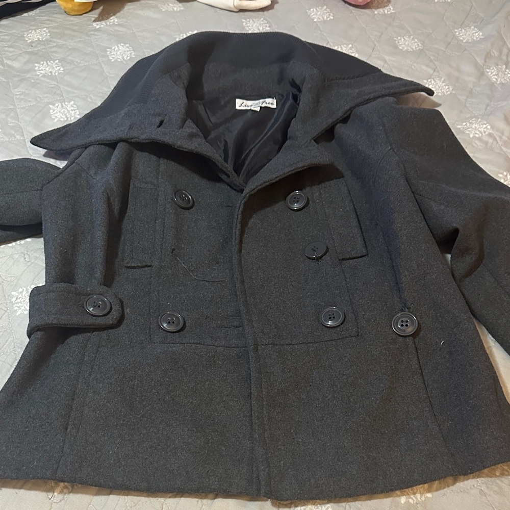 Elegant Charcoal Double-Breasted Pea Coat